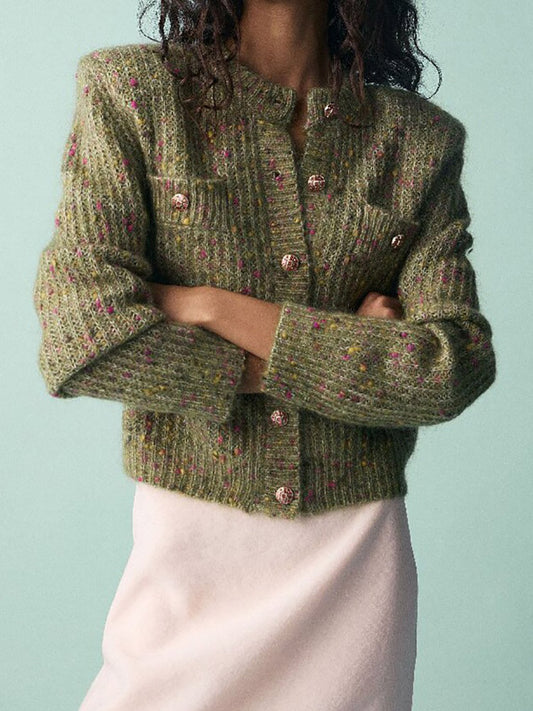 Crew-Neck Cardigan in Green – photo 1