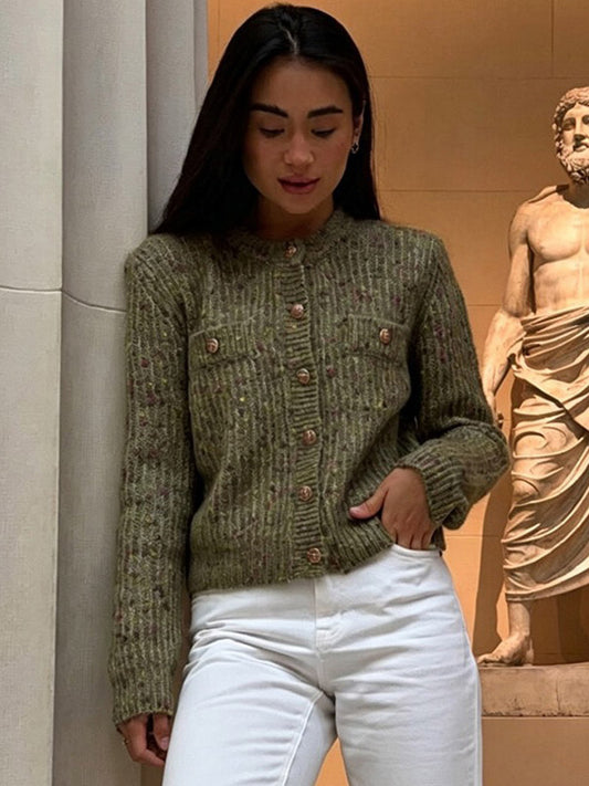 Crew-Neck Cardigan in Green – photo 2