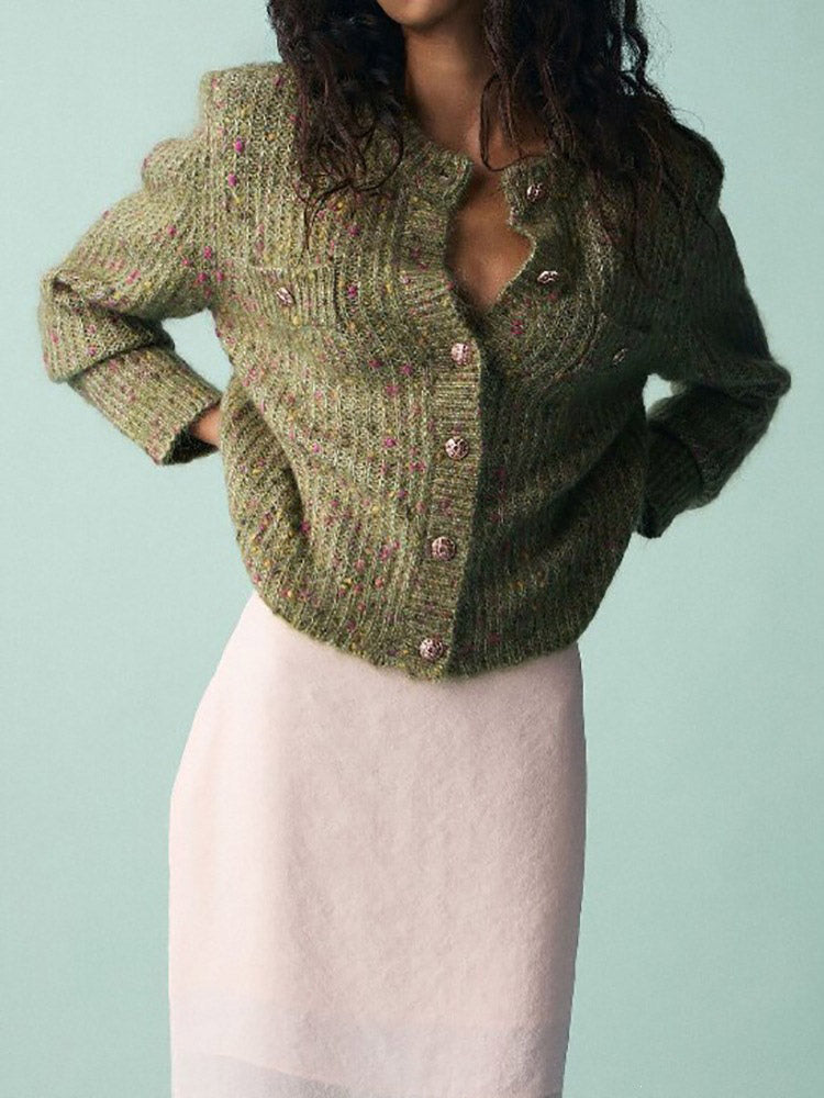 Crew-Neck Cardigan in Green – photo 3