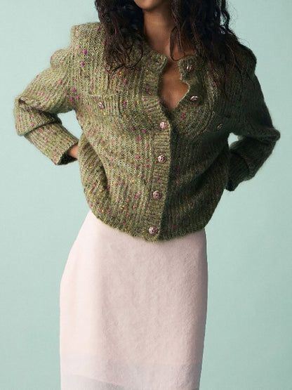 Crew-Neck Cardigan in Green – photo 3