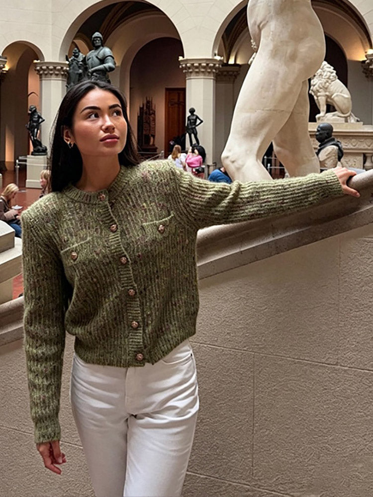 Crew-Neck Cardigan in Green – photo 4