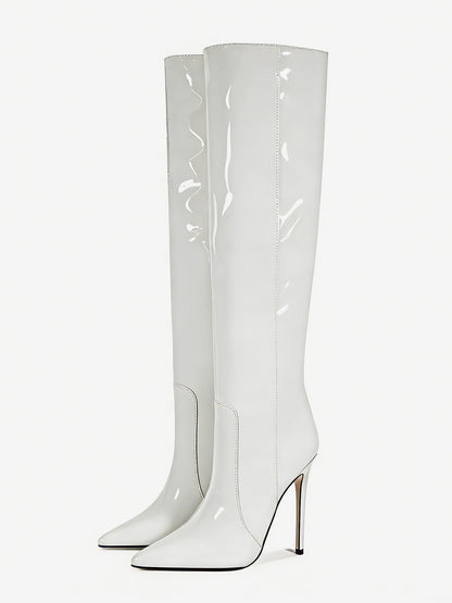 Pointed-Toe Stiletto Knee-High Boots in Silver – photo 14