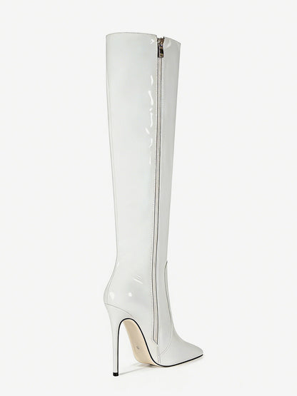 Pointed-Toe Stiletto Knee-High Boots in Silver – photo 15