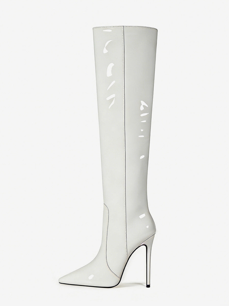 Pointed-Toe Stiletto Knee-High Boots in Silver – photo 16