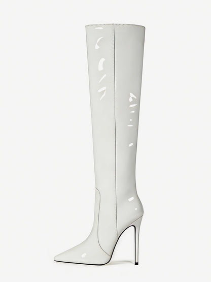 Pointed-Toe Stiletto Knee-High Boots in Silver – photo 16