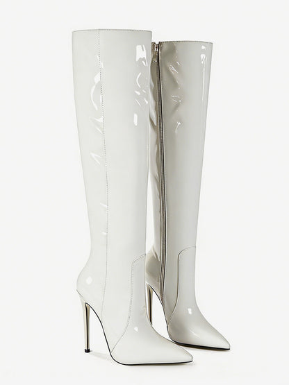 Pointed-Toe Stiletto Knee-High Boots in Silver – photo 17