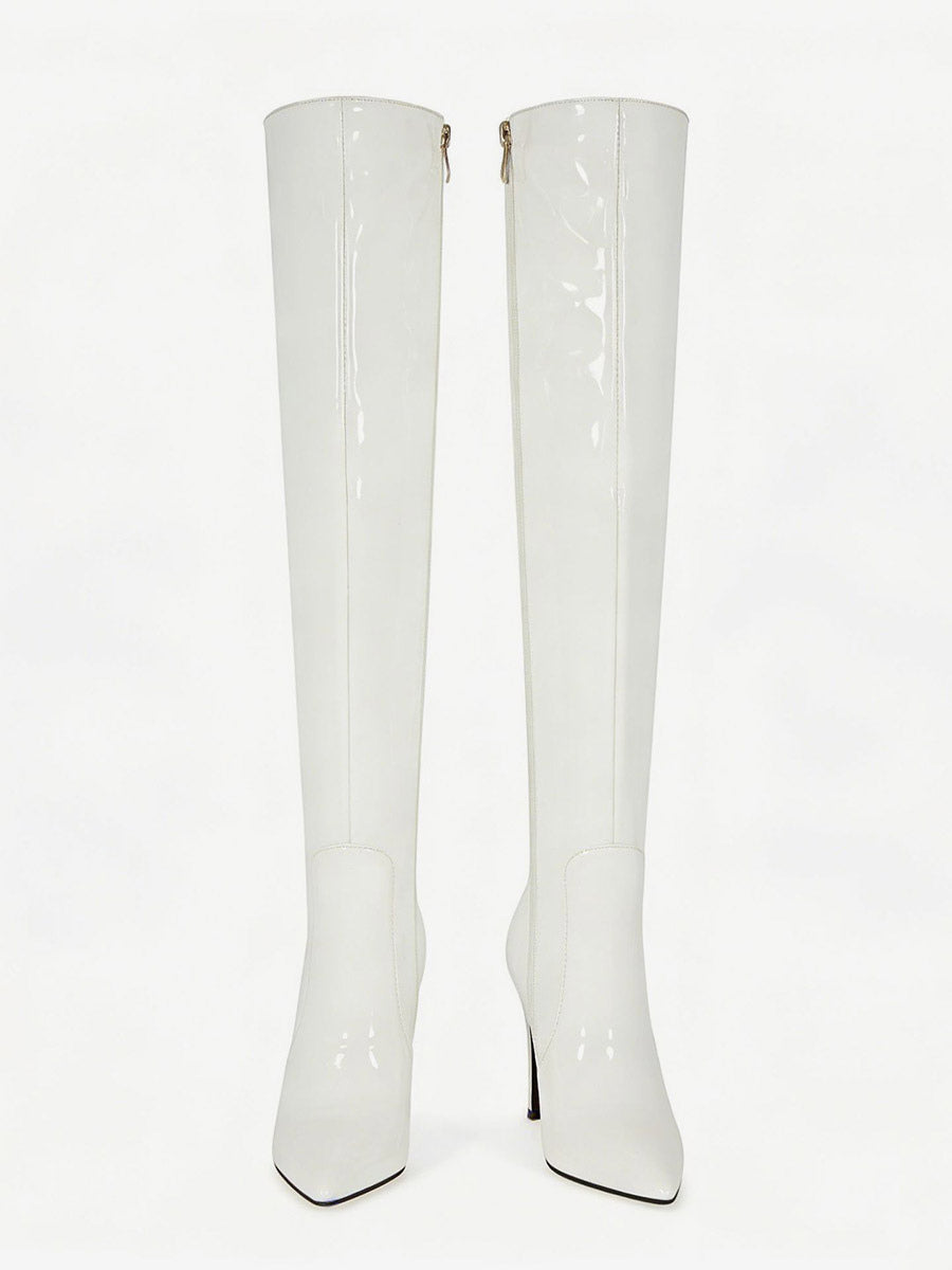 Pointed-Toe Stiletto Knee-High Boots in Silver – photo 18