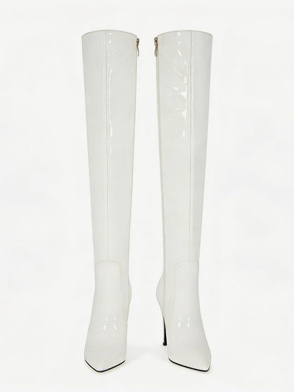 Pointed-Toe Stiletto Knee-High Boots in Silver – photo 18