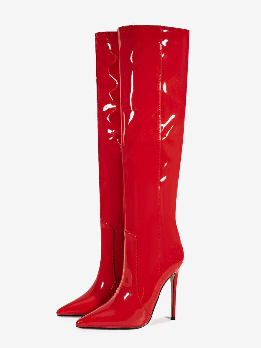 Pointed-Toe Stiletto Knee-High Boots in Silver – photo 5