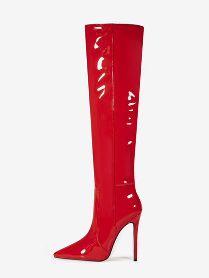 Pointed-Toe Stiletto Knee-High Boots in Silver – photo 6