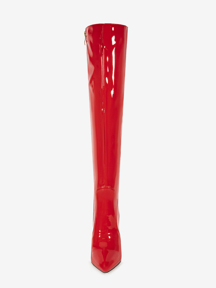 Pointed-Toe Stiletto Knee-High Boots in Silver – photo 7