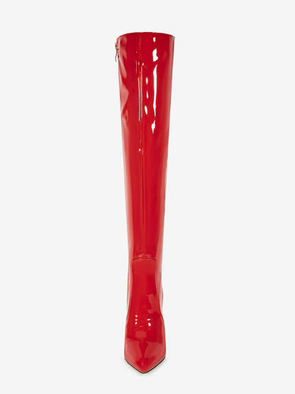 Pointed-Toe Stiletto Knee-High Boots in Silver – photo 7