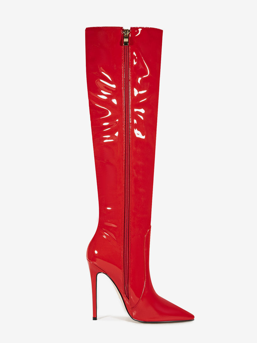Pointed-Toe Stiletto Knee-High Boots in Silver – photo 8