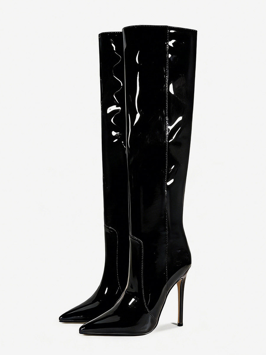 Pointed-Toe Stiletto Knee-High Boots in Silver – photo 9