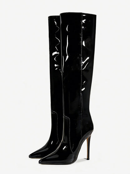 Pointed-Toe Stiletto Knee-High Boots in Silver – photo 9