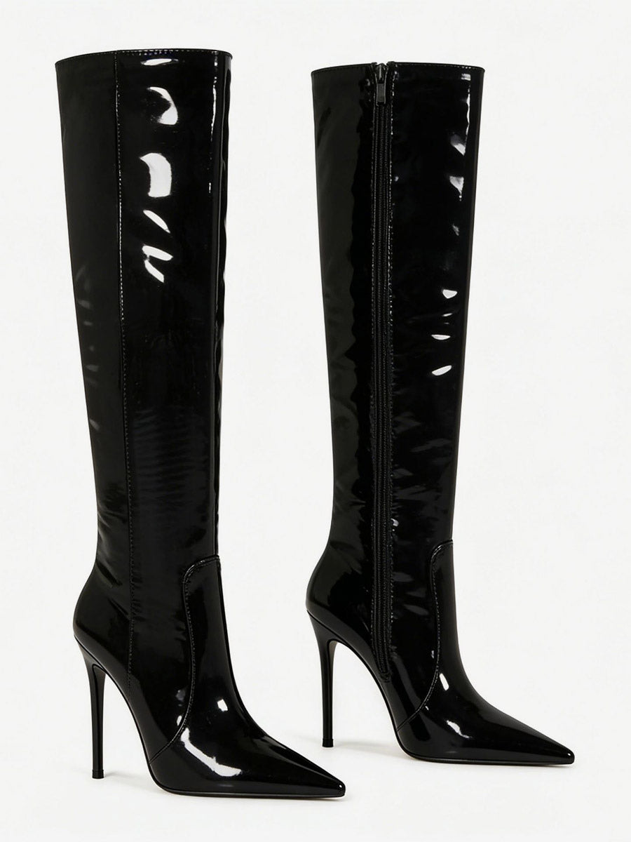 Pointed-Toe Stiletto Knee-High Boots in Silver – photo 10