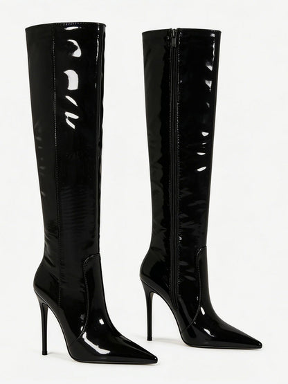 Pointed-Toe Stiletto Knee-High Boots in Silver – photo 10