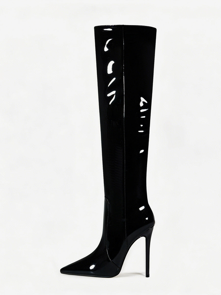 Pointed-Toe Stiletto Knee-High Boots in Silver – photo 11