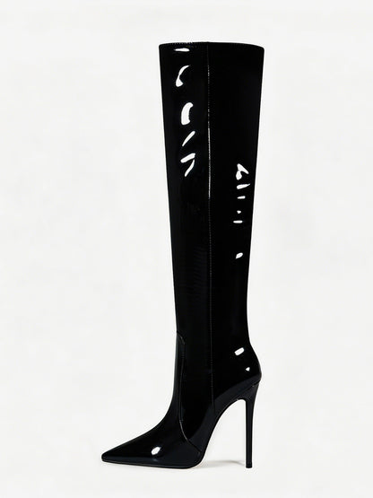 Pointed-Toe Stiletto Knee-High Boots in Silver – photo 11