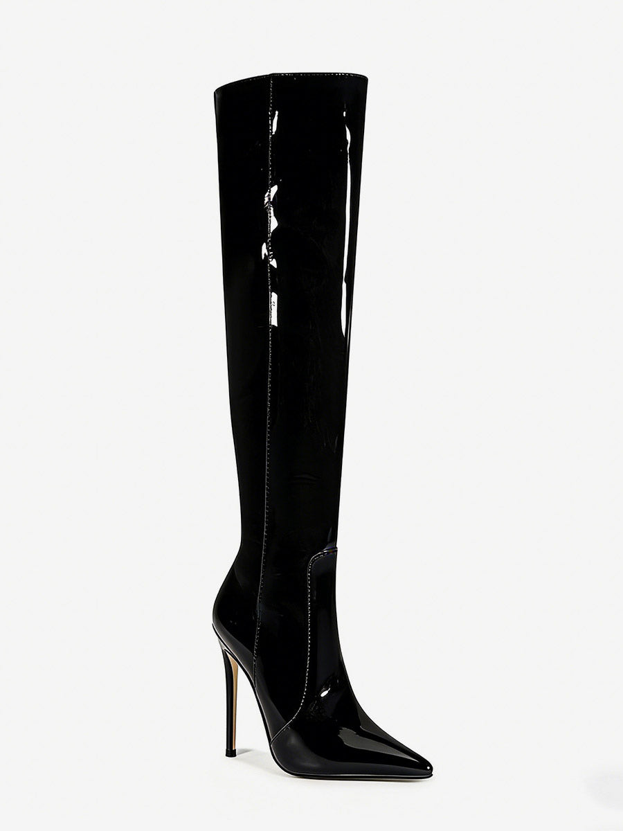 Pointed-Toe Stiletto Knee-High Boots in Silver – photo 12