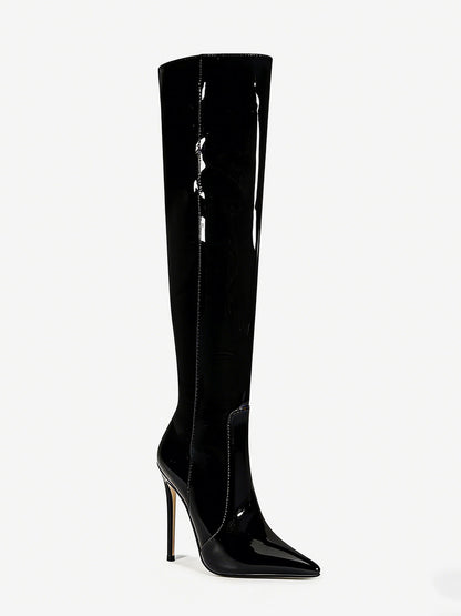 Pointed-Toe Stiletto Knee-High Boots in Silver – photo 12