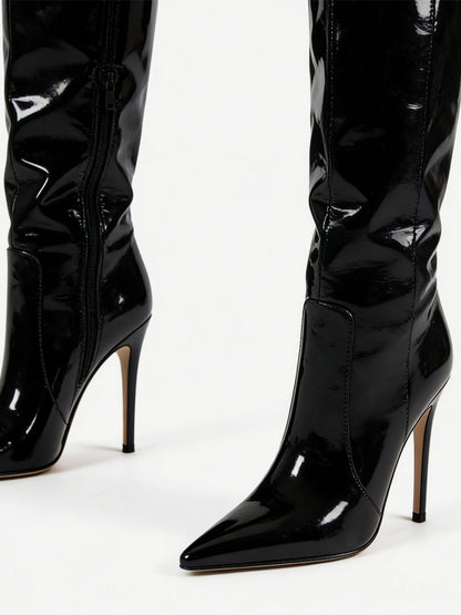 Pointed-Toe Stiletto Knee-High Boots in Silver – photo 13