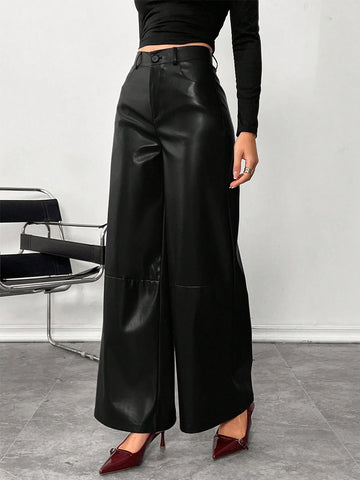 High-Waisted Wide-Leg Trousers in Black