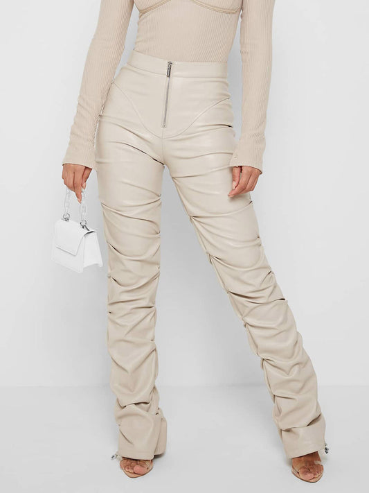 Zip-Up High-Waisted Trousers in Ivory – photo 1