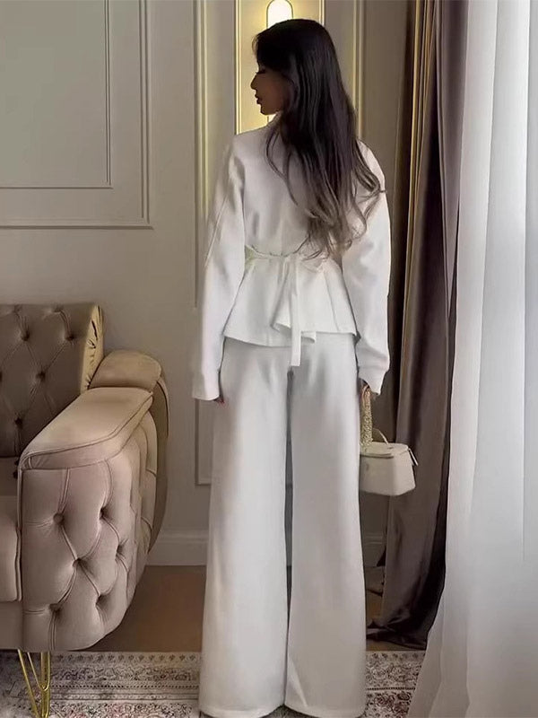 Zip-Up Two-Piece Set with Long Sleeves in White – photo 3