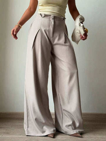 High-Waisted Trousers with Pleats in Ivory