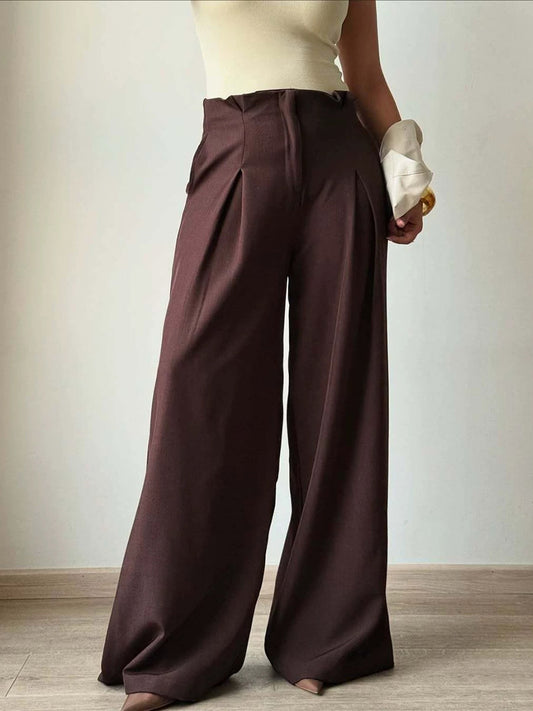High-Waisted Trousers with Pleats in Ivory – photo 2