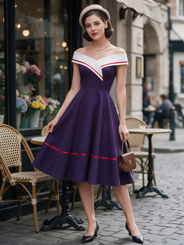 Off-Shoulder Sleeveless Dress in Purple