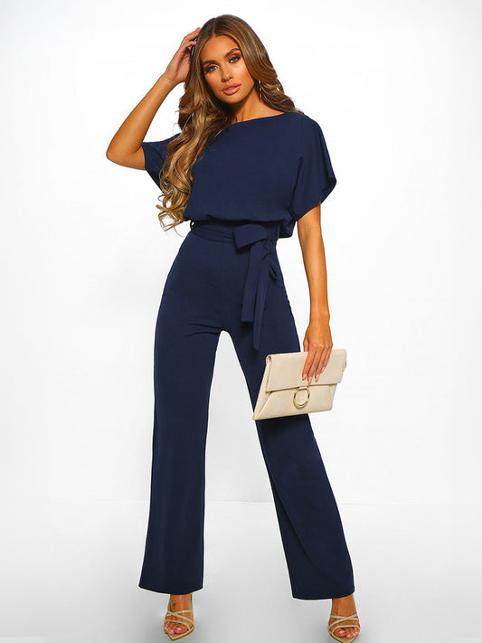 Lace-Up Jumpsuit with Lace Trim in Navy – photo 1