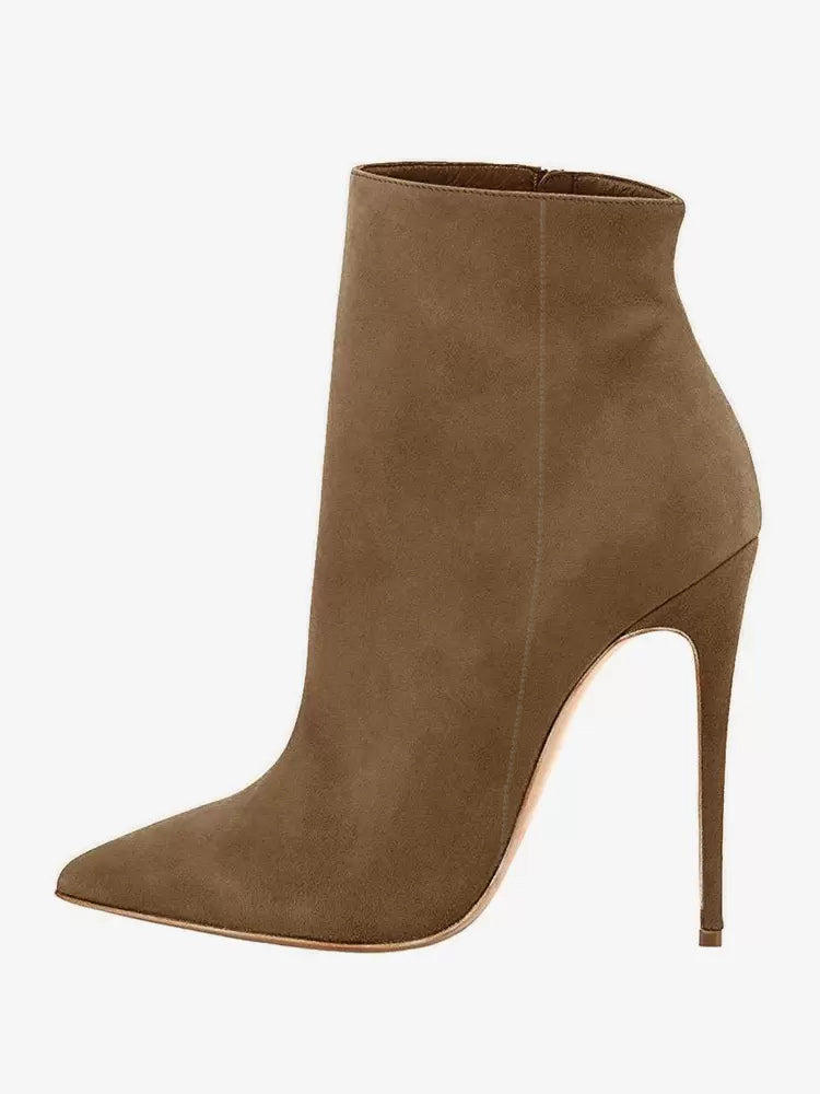 Pointed-Toe Stiletto Suede-Effect Ankle Boots in Brown – photo 1