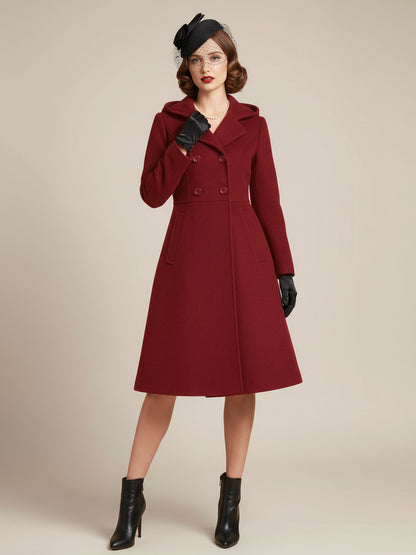 Double-Breasted Coat with Hood in Red – photo 13