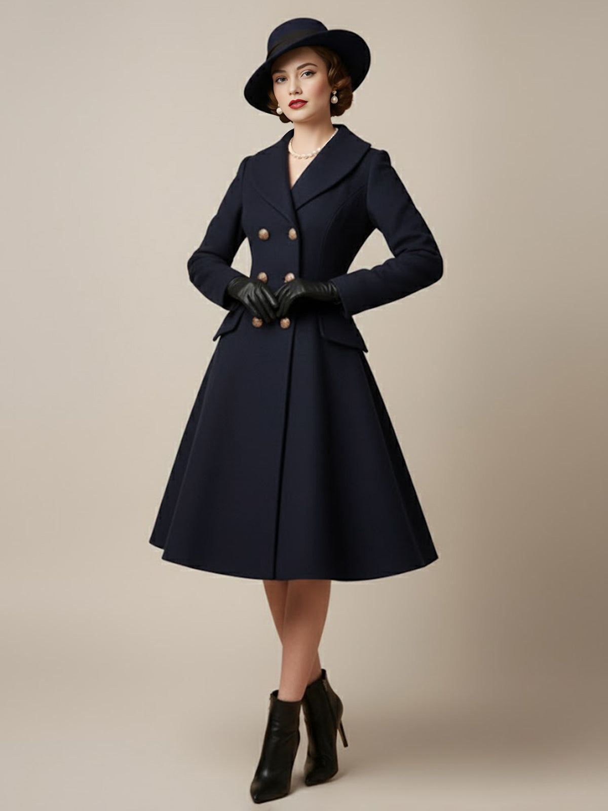 Double-Breasted Flared Coat with Long Sleeves in Red – photo 14