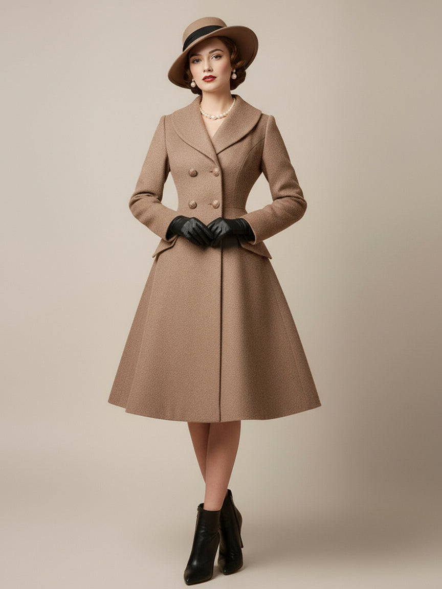 Double-Breasted Flared Coat with Long Sleeves in Red – photo 11