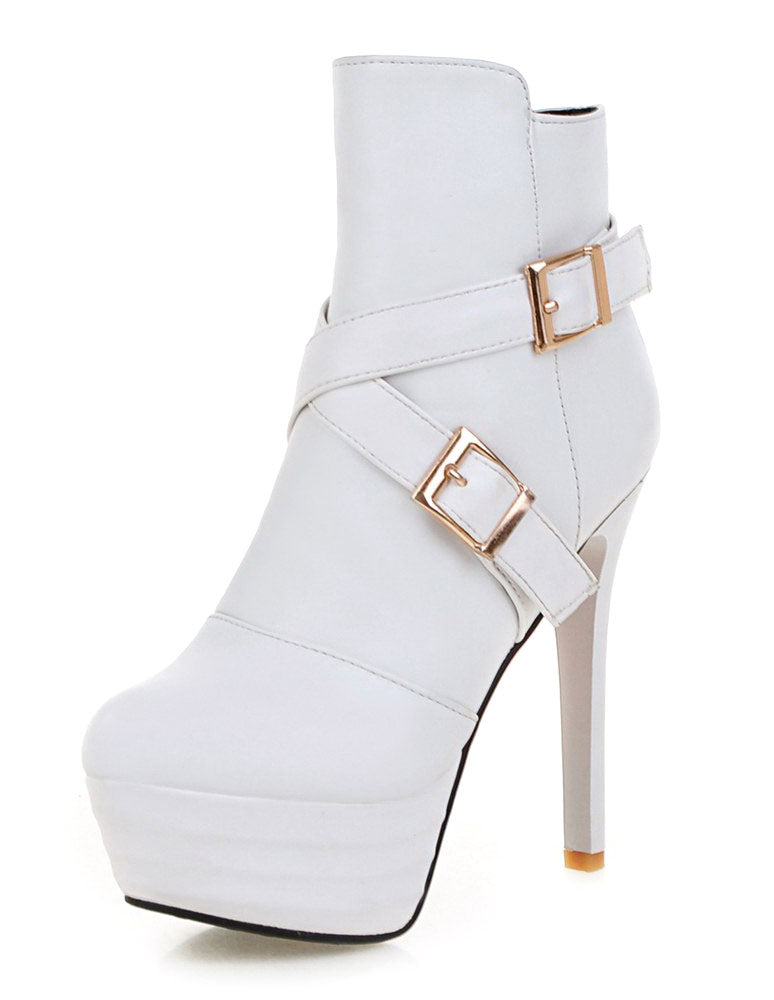 Stiletto Ankle Boots with Buckle in White – photo 4