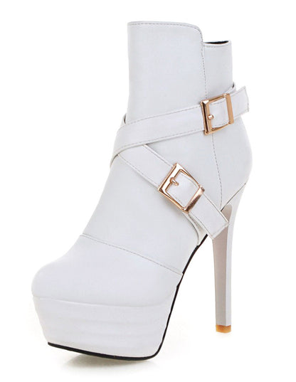 Stiletto Ankle Boots with Buckle in White – photo 4