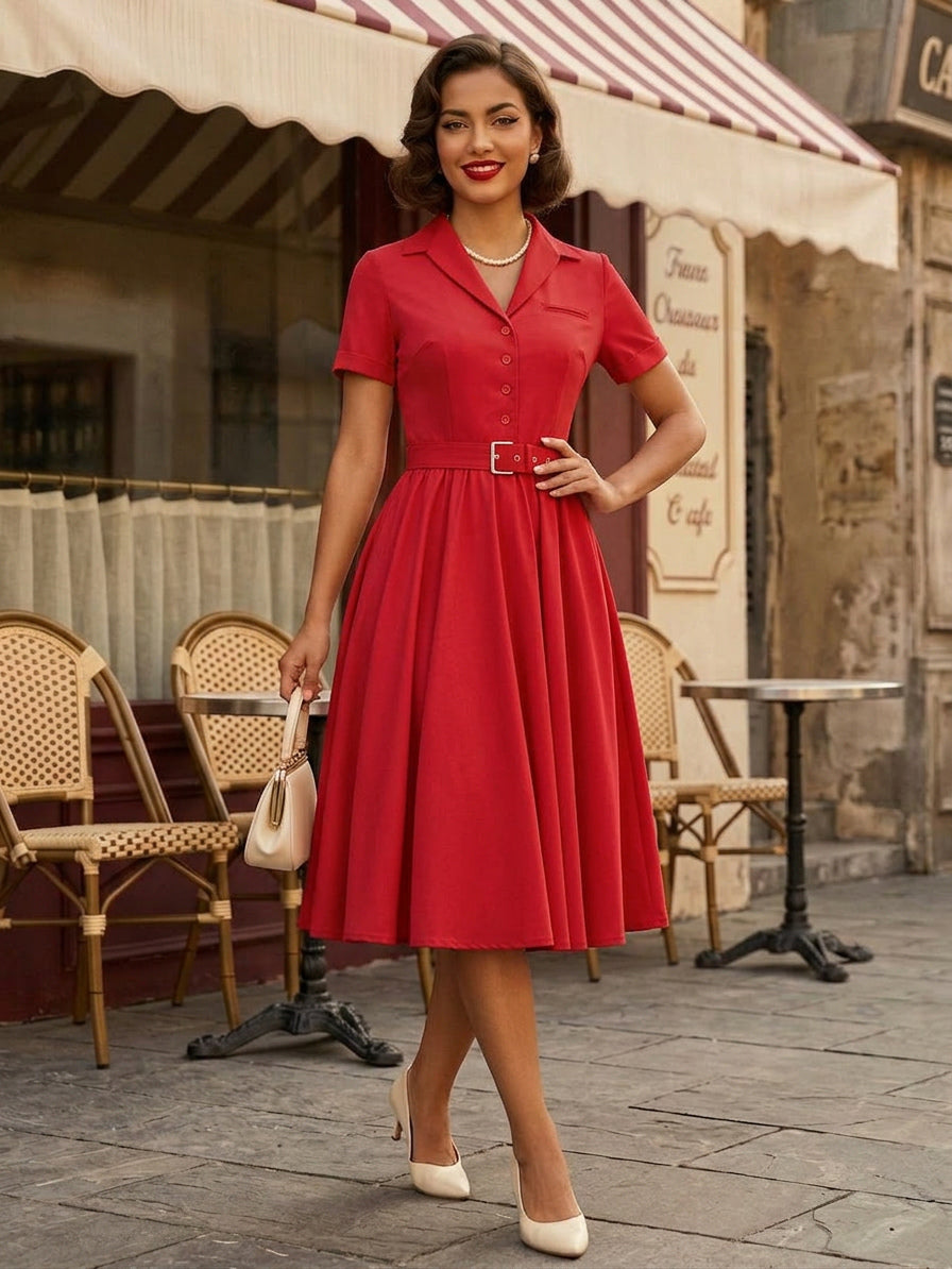 V-Neck Dress with Buttons in Pink – photo 7