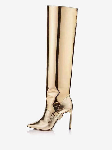 Stiletto Metallic Knee-High Boots in Gold