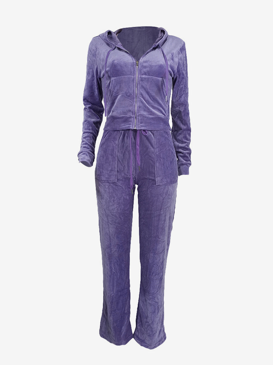 Zip-Up Two-Piece Set with Hood in Purple – photo 4