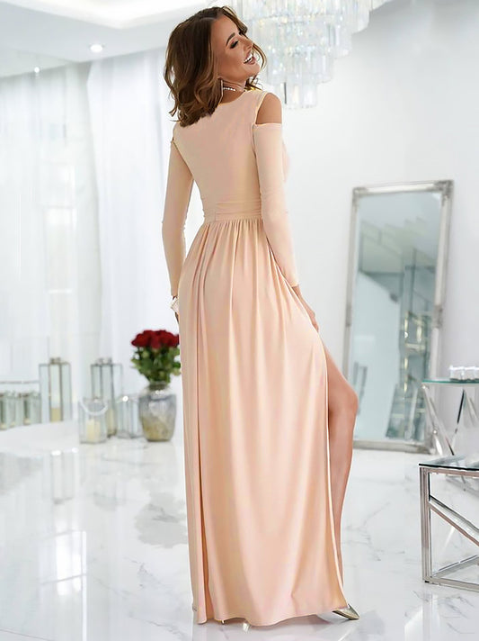 V-Neck Maxi Dress with Long Sleeves in Green – photo 2