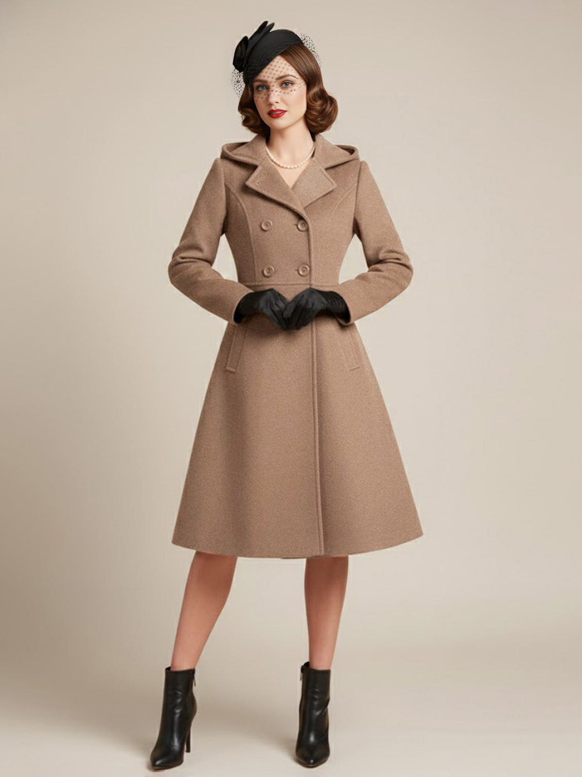 Double-Breasted Coat with Hood in Red – photo 11