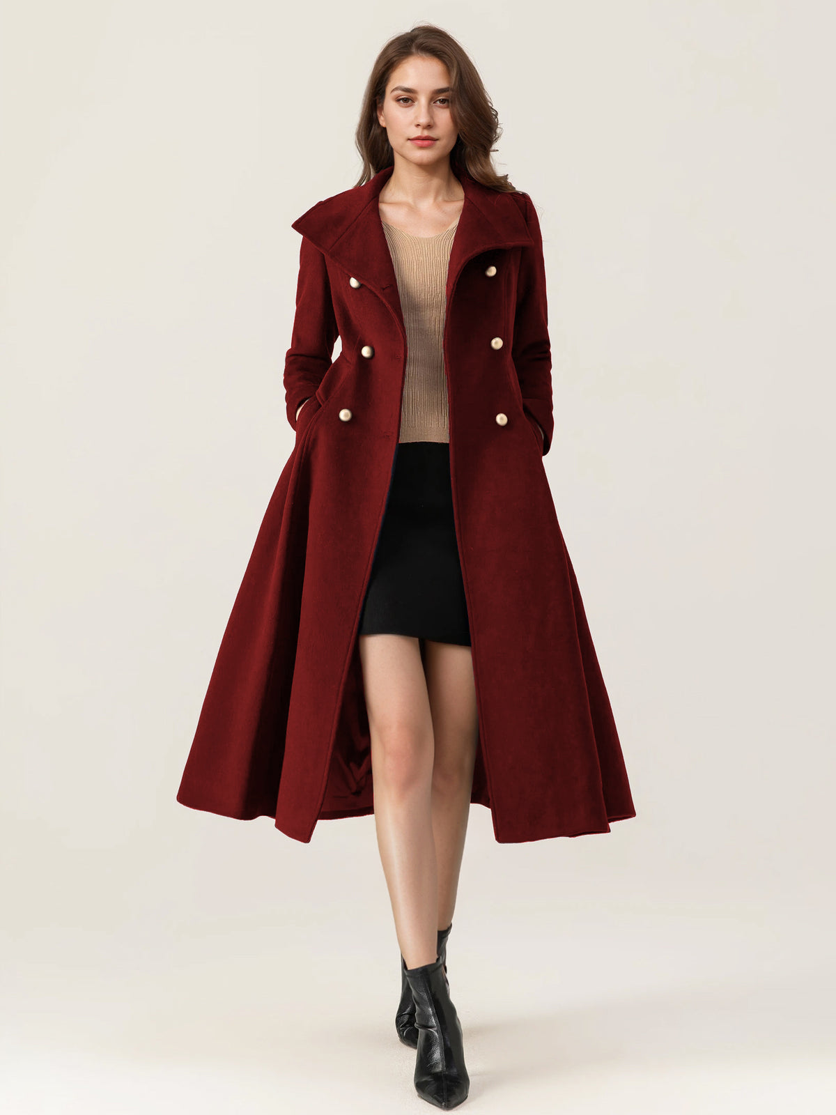 Double-Breasted Coat with Long Sleeves in Navy – photo 11