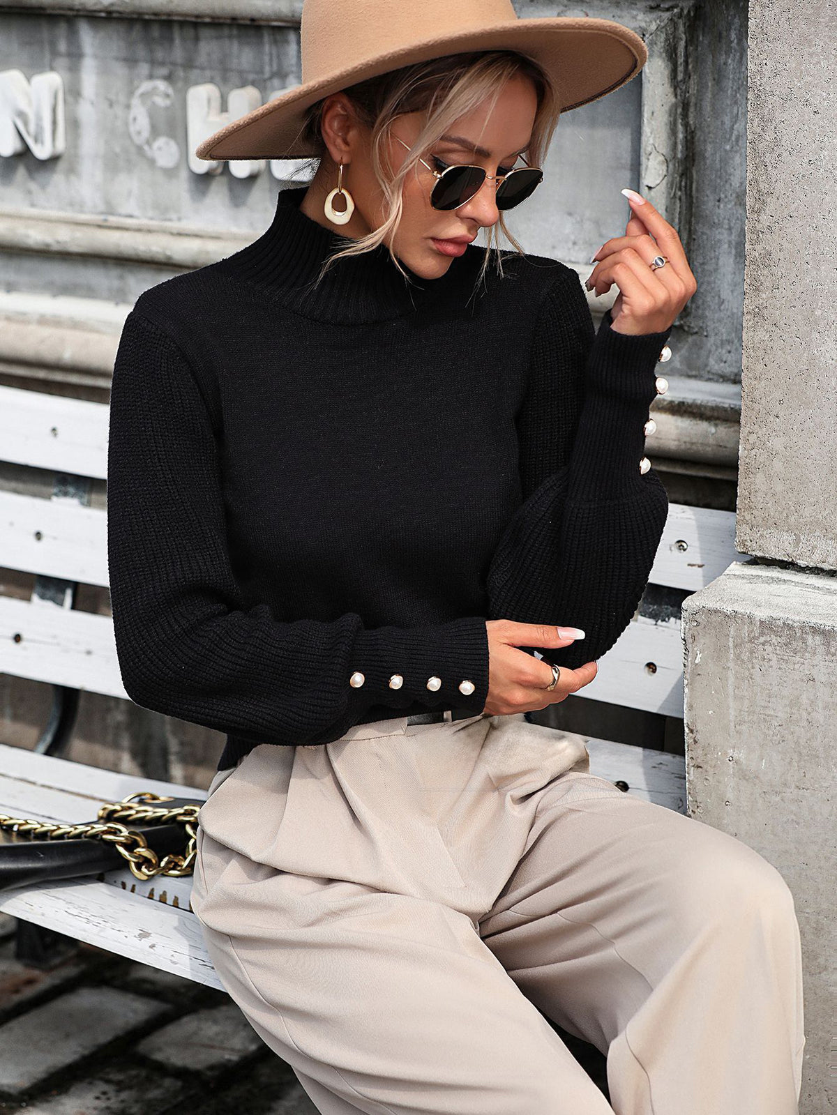 High-Neck Jumper with Long Sleeves in Black – photo 4