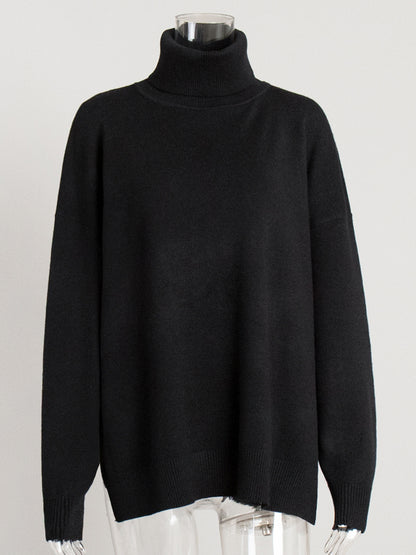 High-Neck Oversized Jumper with Long Sleeves in Black – photo 2