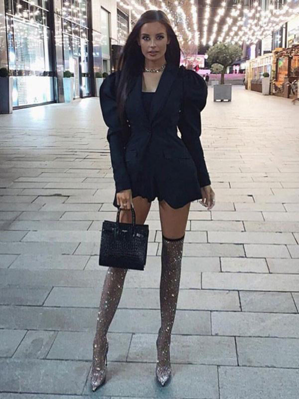 Stiletto Mid-Calf Boots with Diamanté Trim in Black – photo 6