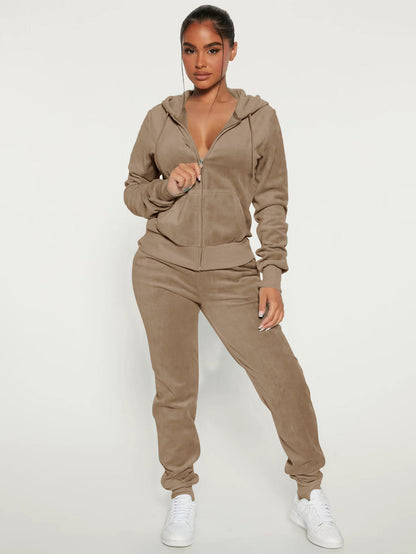 Zip-Up Two-Piece Set with Hood in Grey – photo 7