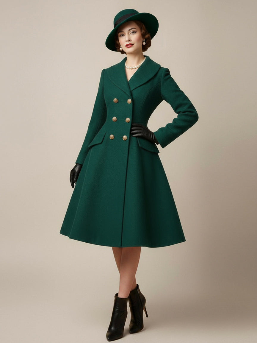 Double-Breasted Flared Coat with Long Sleeves in Red – photo 12